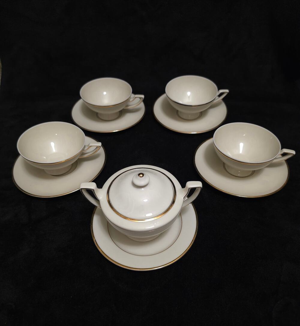 Vintage Johann Haviland Bavaria Germany Fine China Tea Set Cream Gold Trim